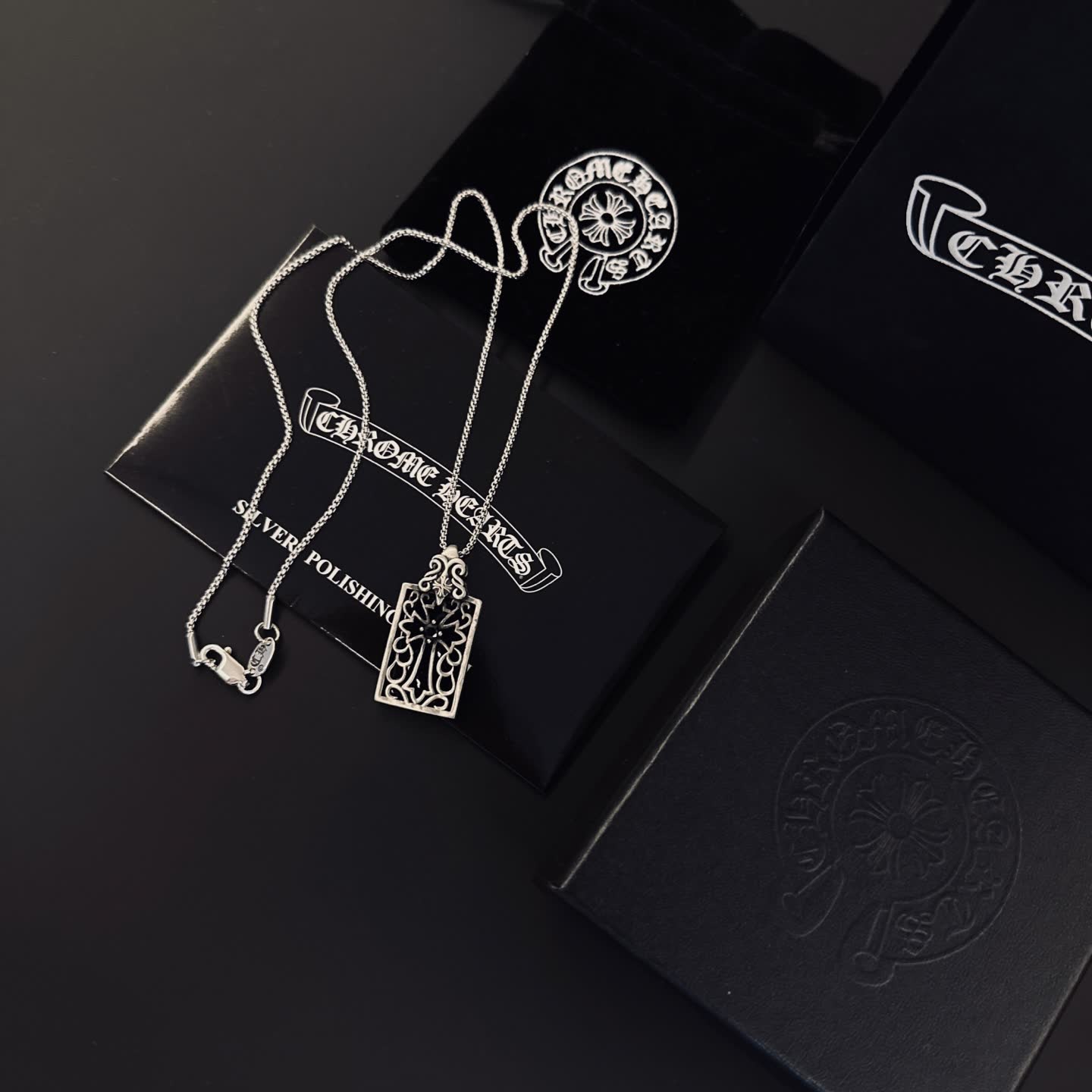 Chrome Hearts Silver Filigree Rectangle Pendant Necklace